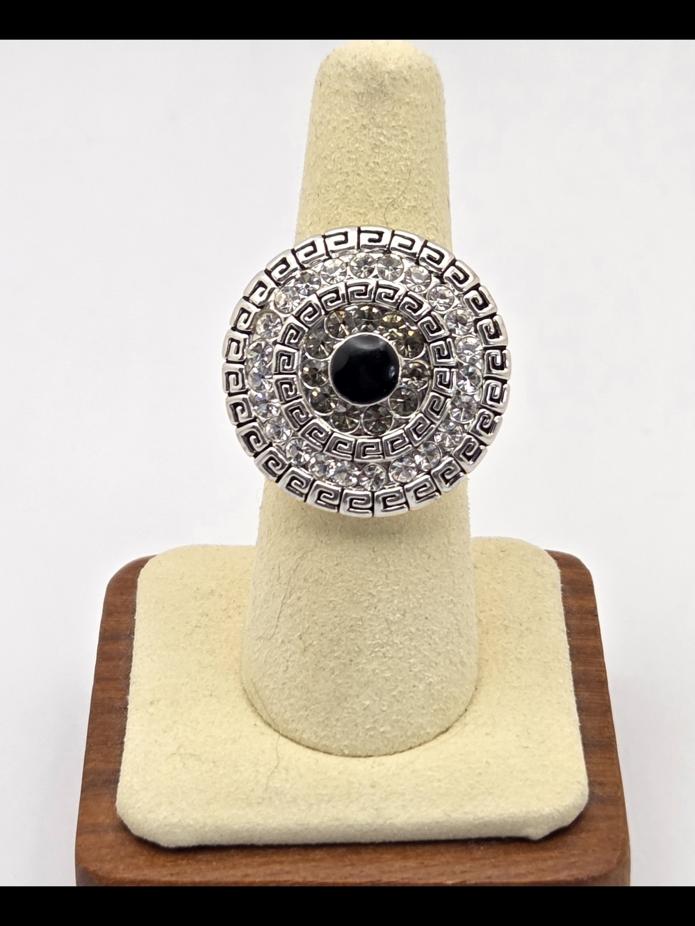 Premier Designs Vintage Greek Key Rhinestone Statement Ring Size 7